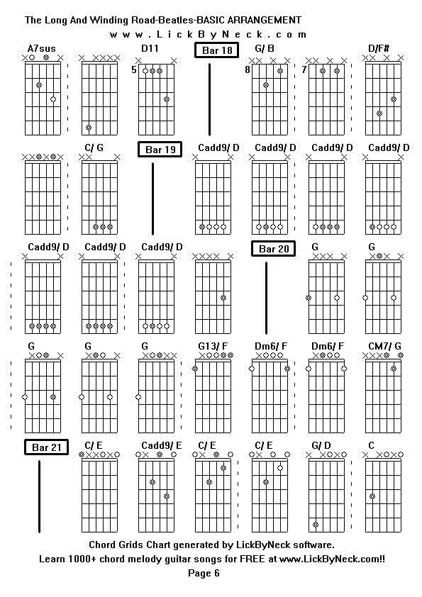 Chord Grids Chart of chord melody fingerstyle guitar song-The Long And Winding Road-Beatles-BASIC ARRANGEMENT,generated by LickByNeck software.